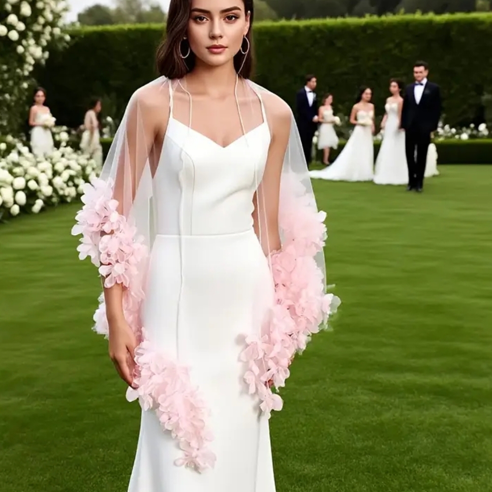 Chic White Wrap with Pink Floral Details